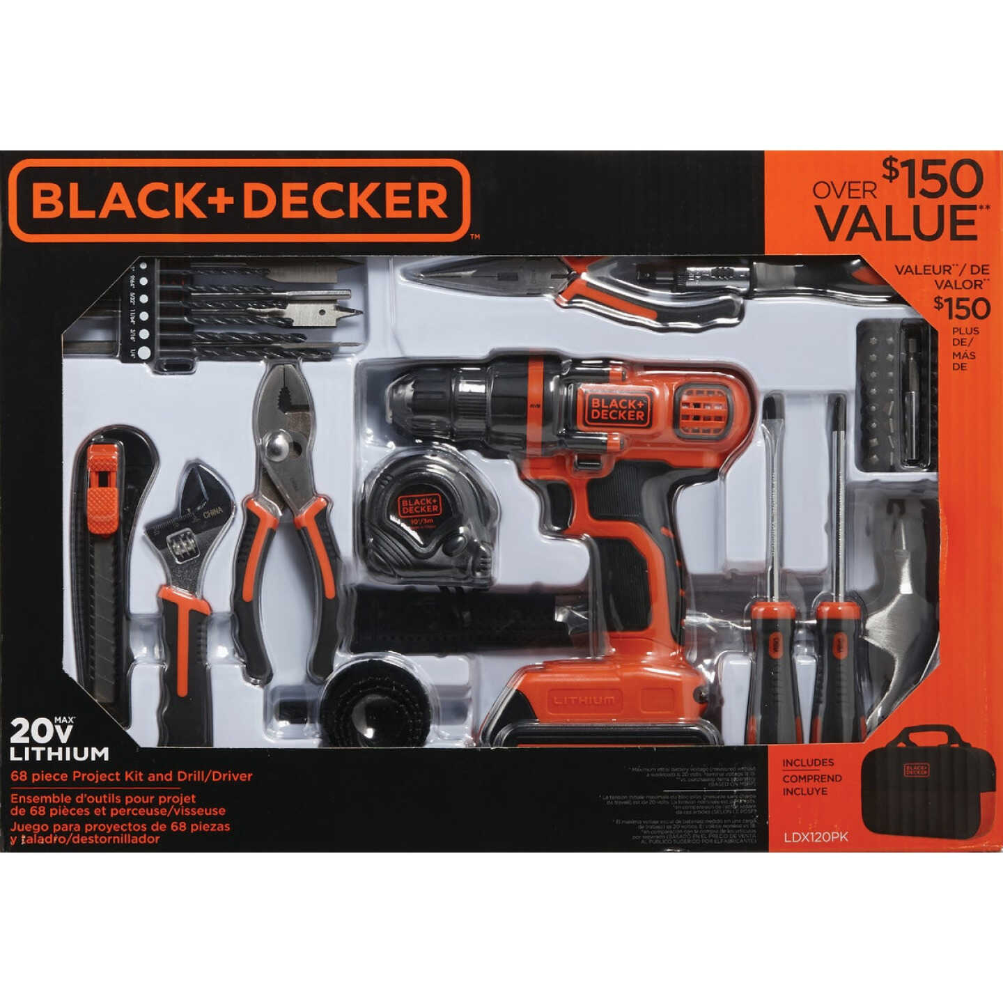BLACK+DECKER 20V Lithium 68-Piece Project Kit (Model: LDX120PK)